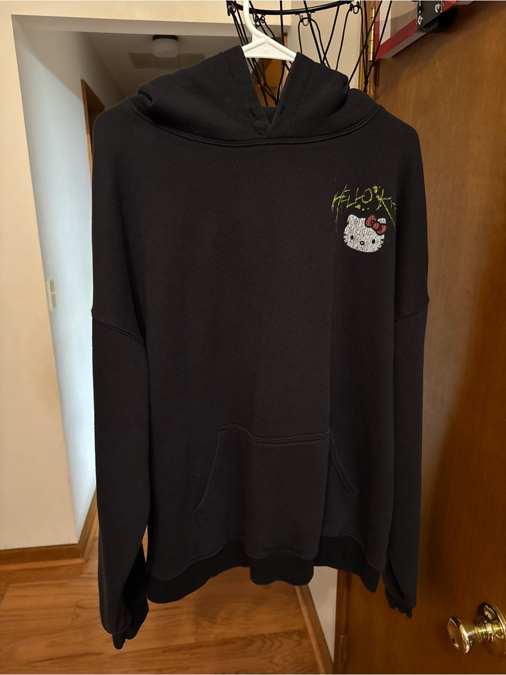 Hello Kitty Black Hoodie Sweater with Chest Graphic